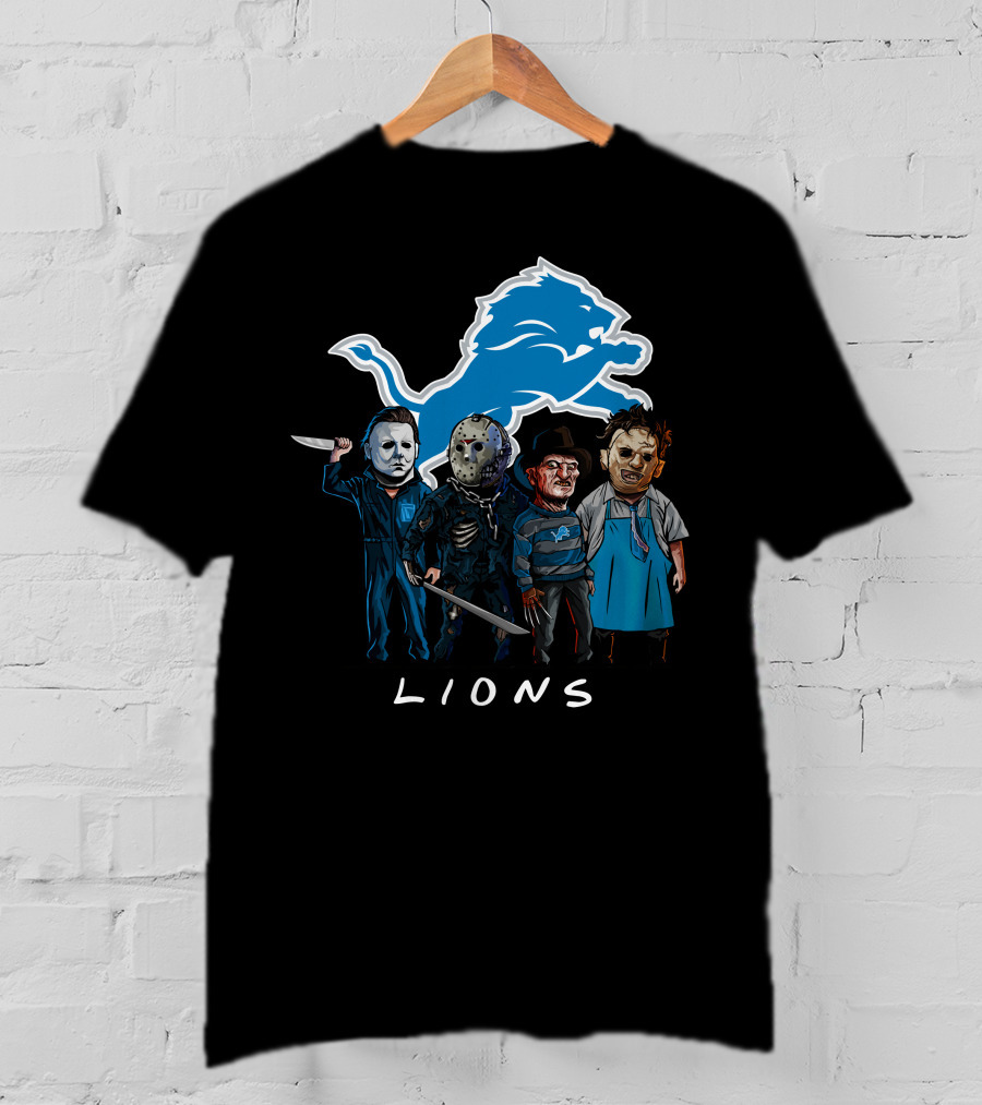 Detroit Lions Halloween Horror Characters Team Squad T-Shirt