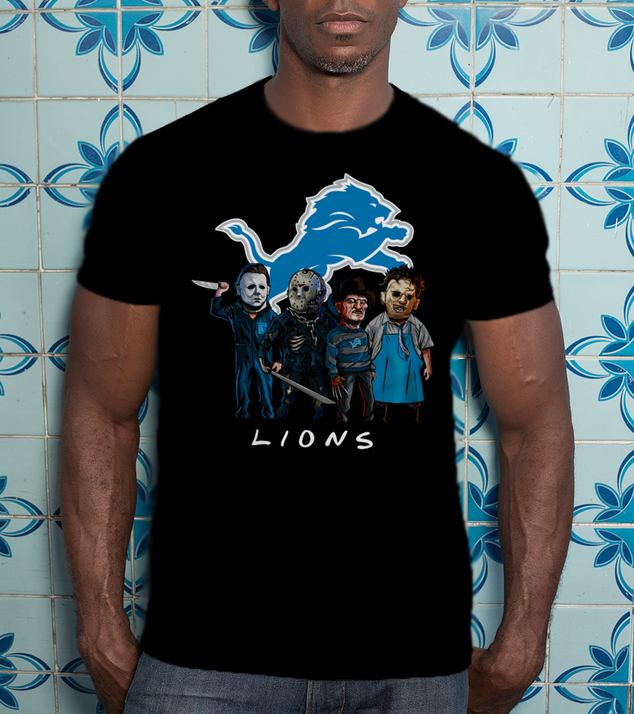 Detroit Lions Halloween Horror Characters Team Squad T-Shirt