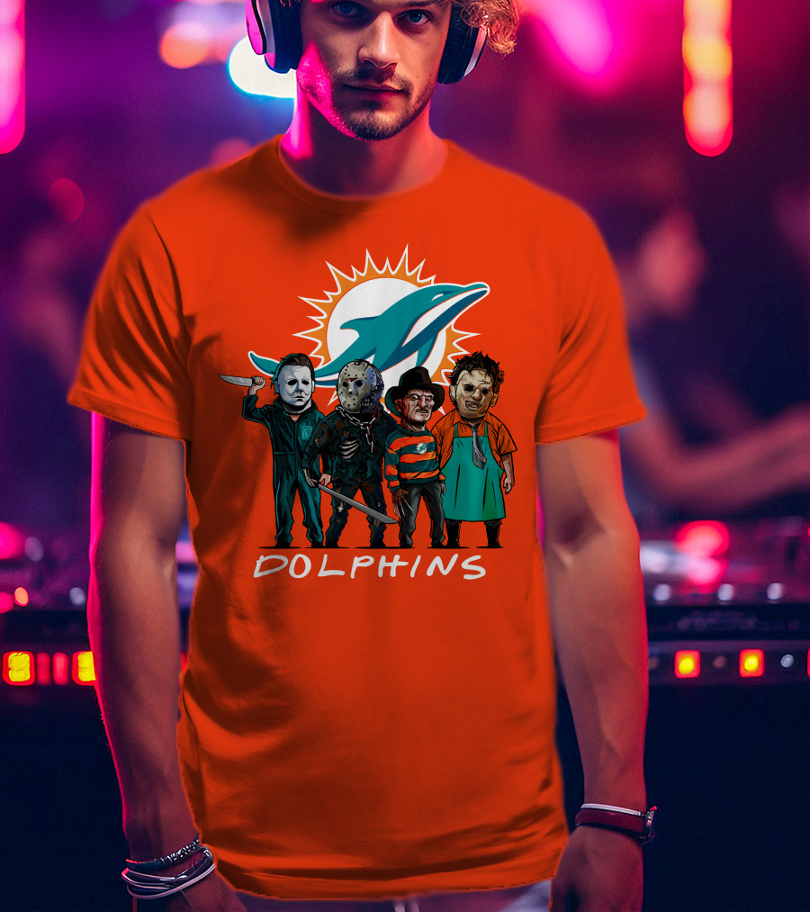 Miami Dolphins Halloween The Slasher Squad Teams Horror Characters T-Shirt