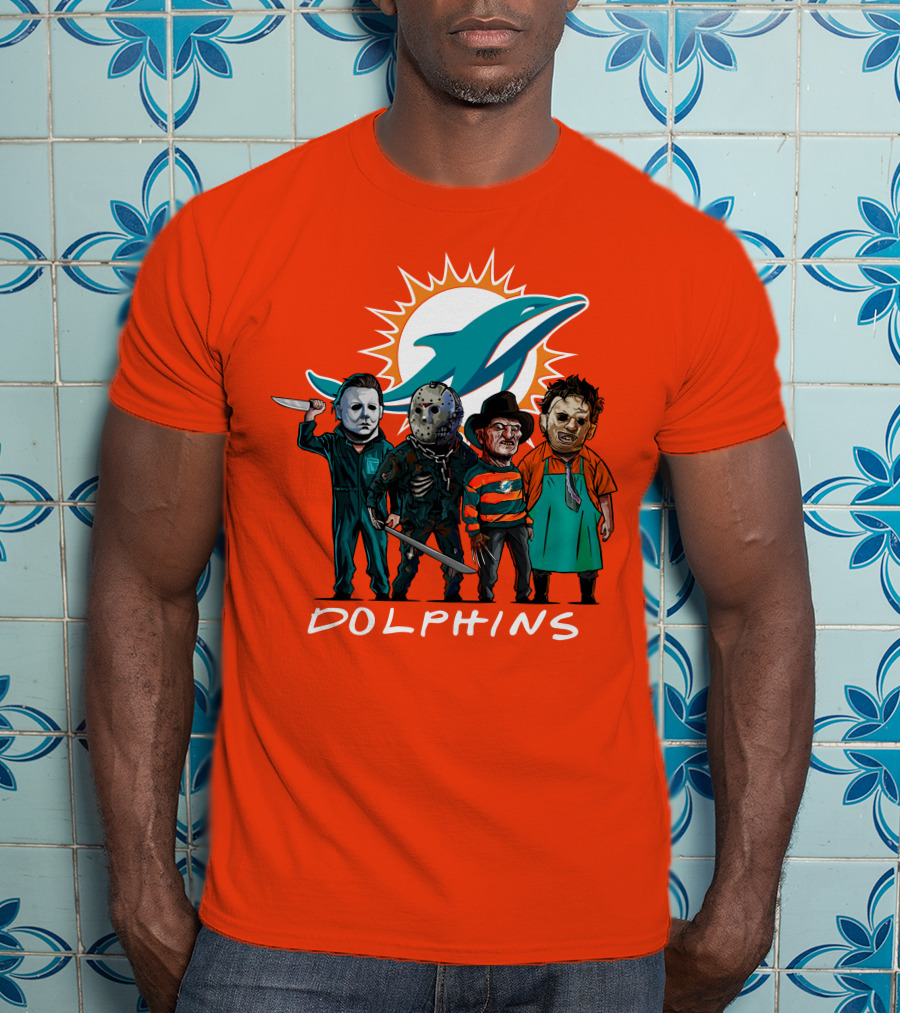 Miami Dolphins Halloween The Slasher Squad Teams Horror Characters T-Shirt