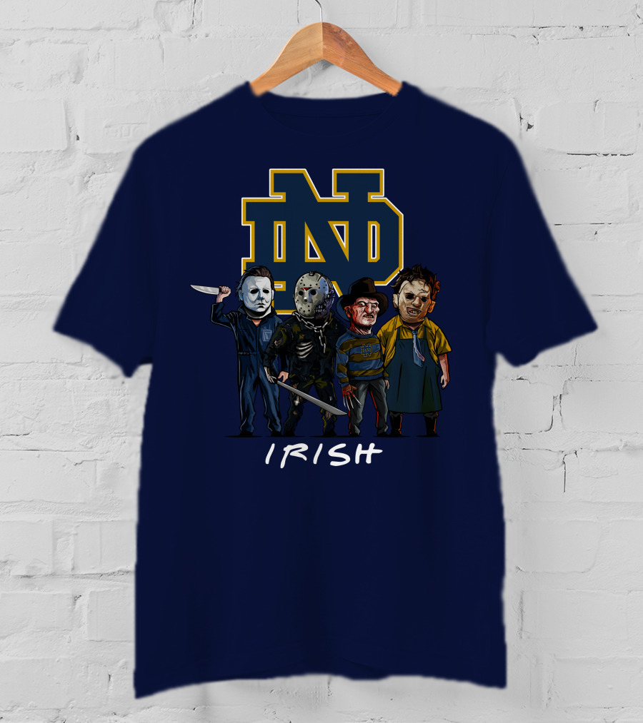 Notre Dame Fighting Irish Halloween With Famous Horror Slasher Characters T-Shirt