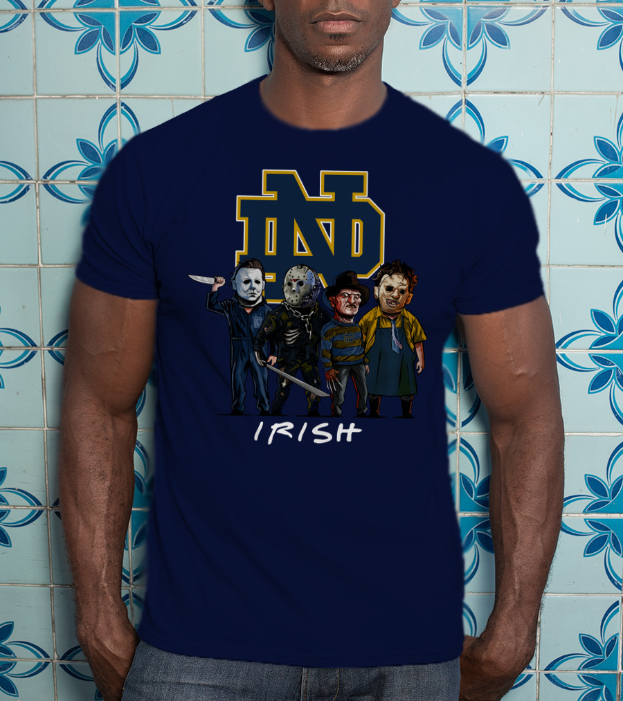 Notre Dame Fighting Irish Halloween With Famous Horror Slasher Characters T-Shirt