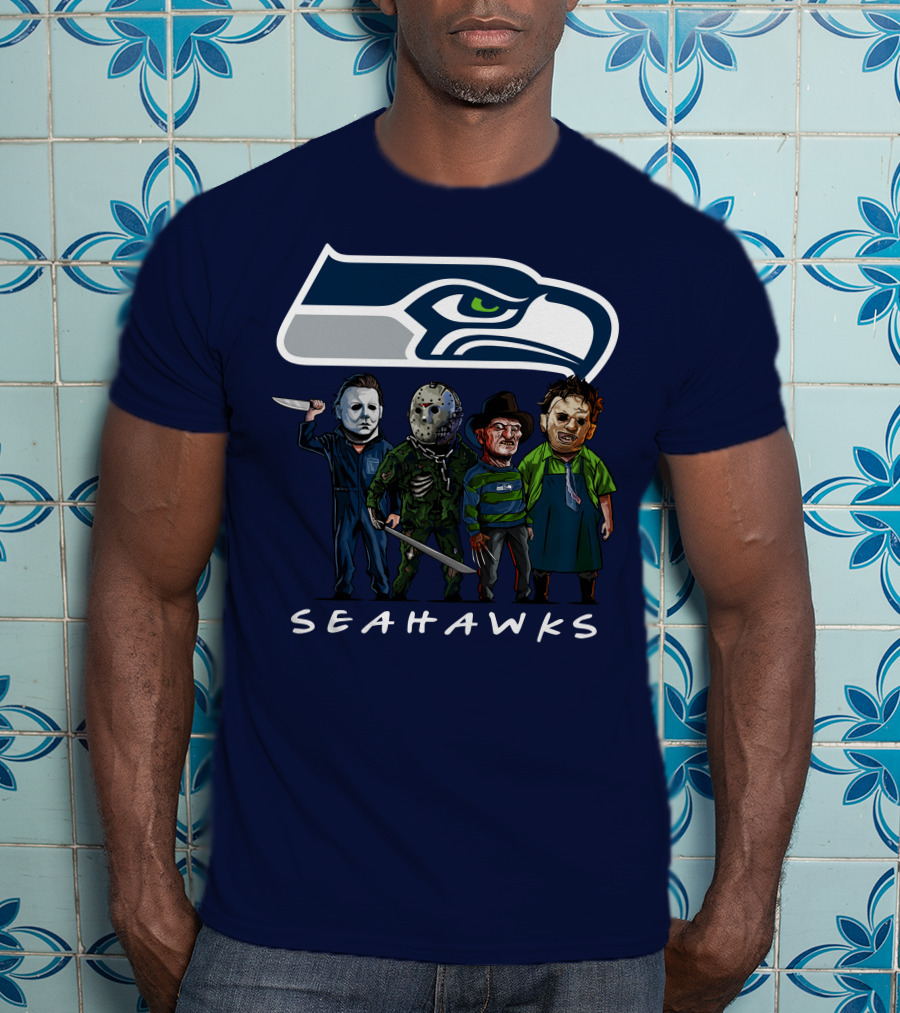 Seattle Seahawks Halloween The Slasher Squad Teams Horror Characters T-Shirt