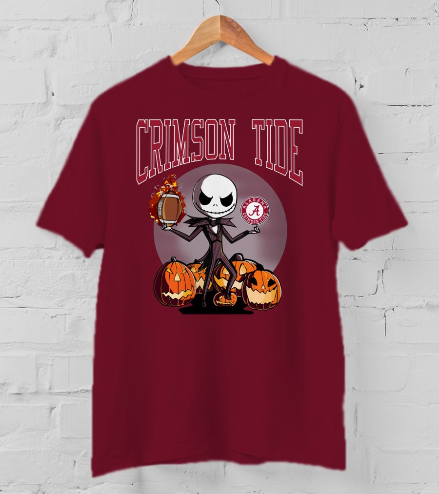 Crimson Tide Alabama Jack Skellington Halloween Football Pumpkins T-Shirt