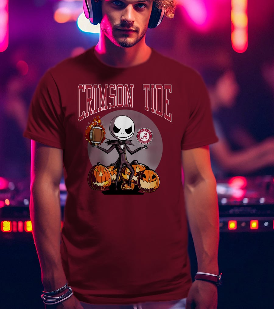 Crimson Tide Alabama Jack Skellington Halloween Football Pumpkins T-Shirt
