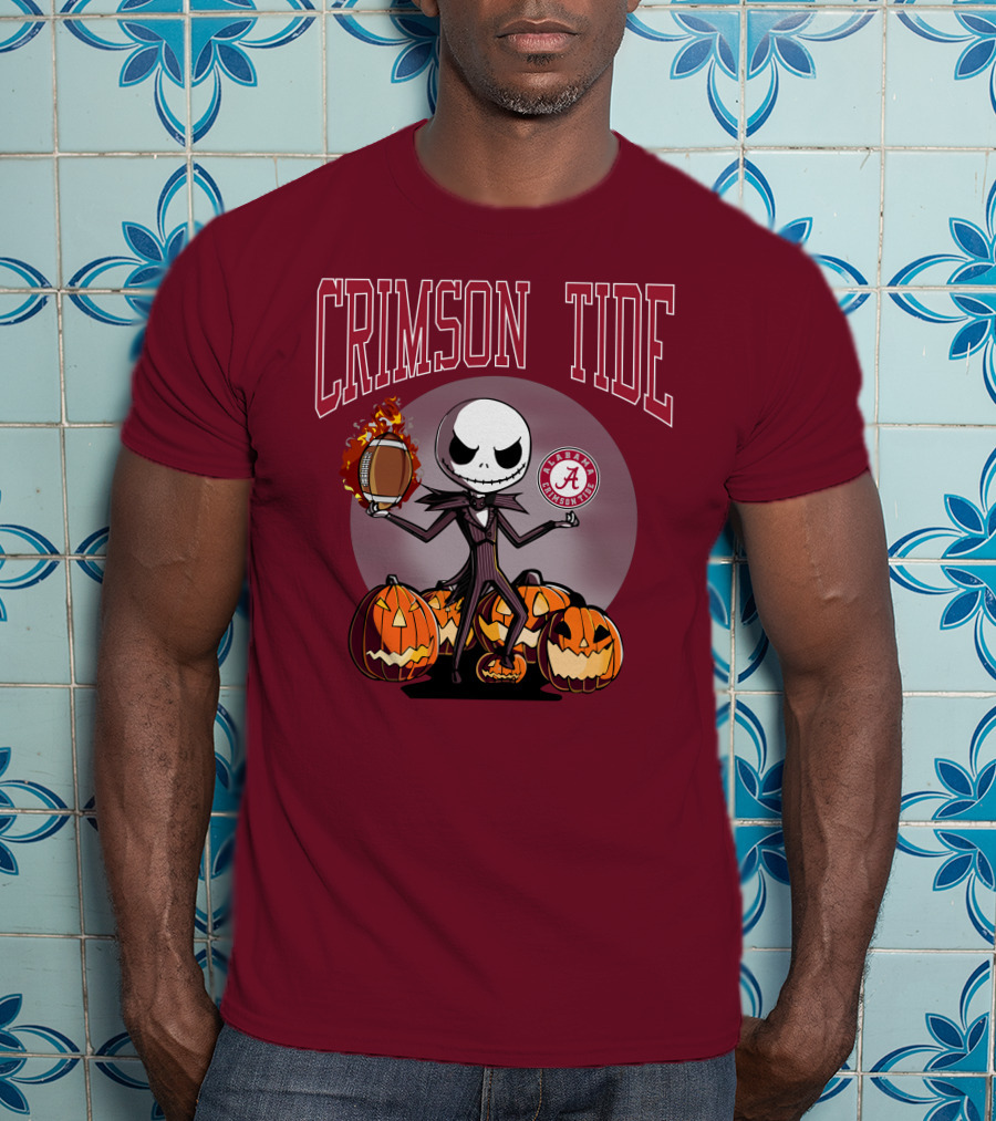 Crimson Tide Alabama Jack Skellington Halloween Football Pumpkins T-Shirt