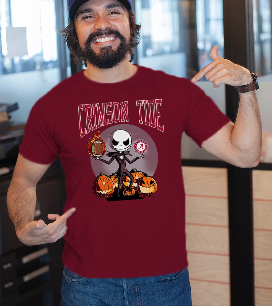 Crimson Tide Alabama Jack Skellington Halloween Football Pumpkins T-Shirt
