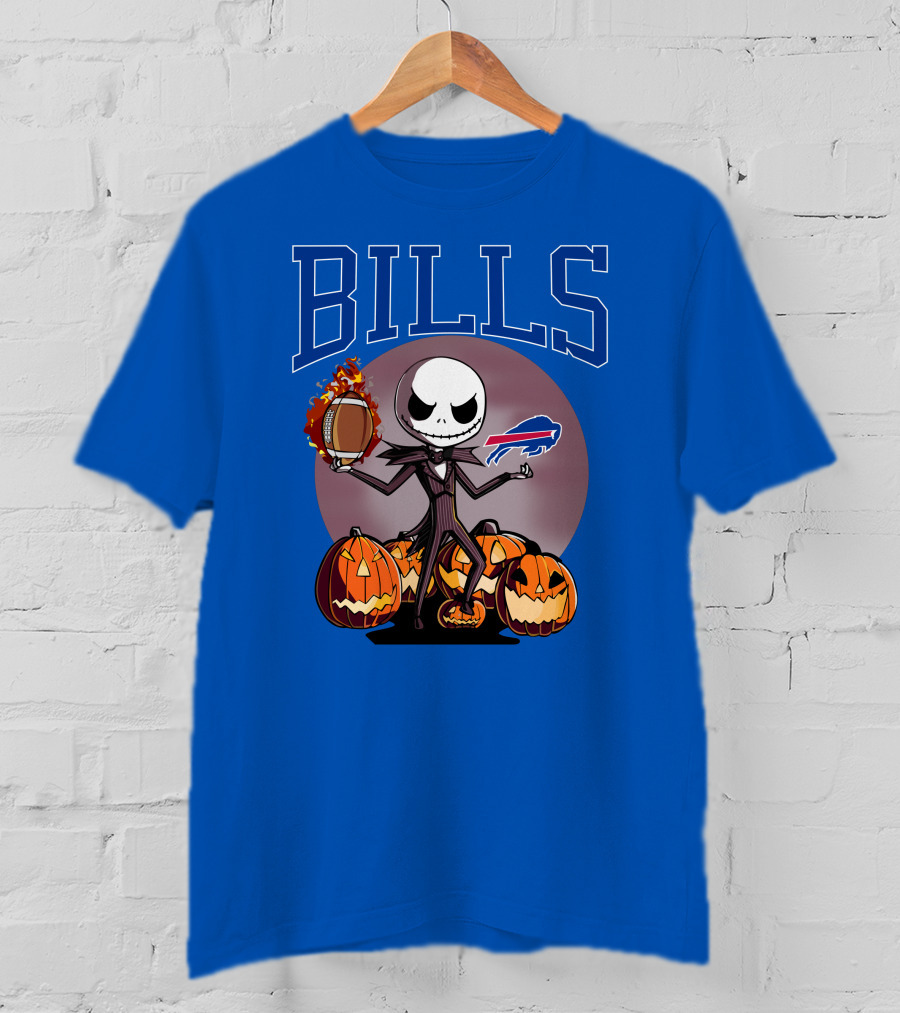 Buffalo Bills Jack Skellington Halloween Football Pumpkins T-Shirt