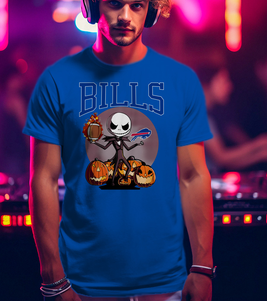 Buffalo Bills Jack Skellington Halloween Football Pumpkins T-Shirt