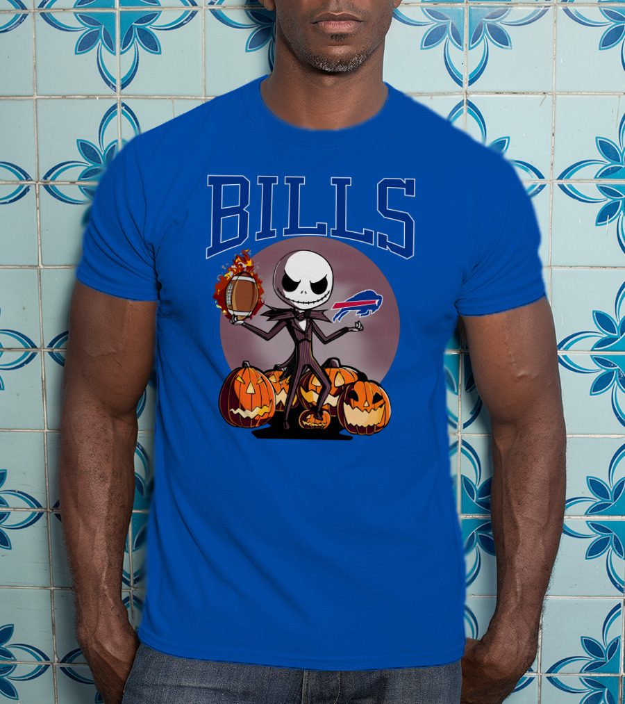 Buffalo Bills Jack Skellington Halloween Football Pumpkins T-Shirt
