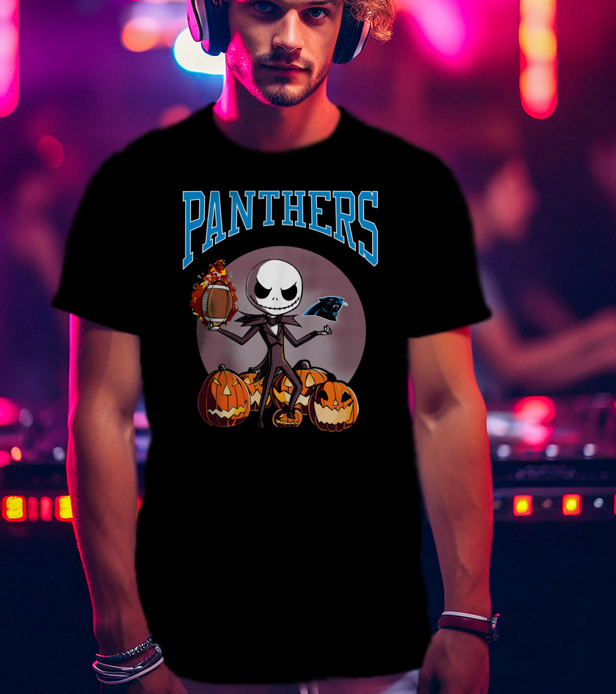 Panthers Jack Skellington Halloween Pumpkins Football T-Shirt