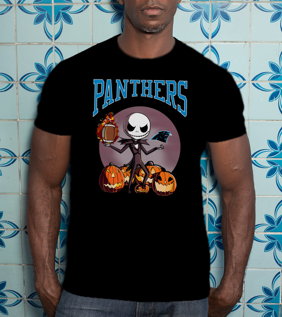 Panthers Jack Skellington Halloween Pumpkins Football T-Shirt
