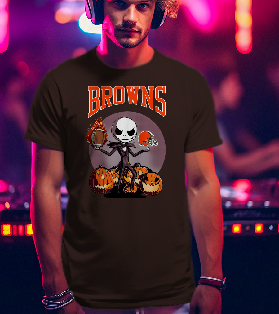 Browns Jack Skellington Cleveland Halloween Football Pumpkins T-Shirt