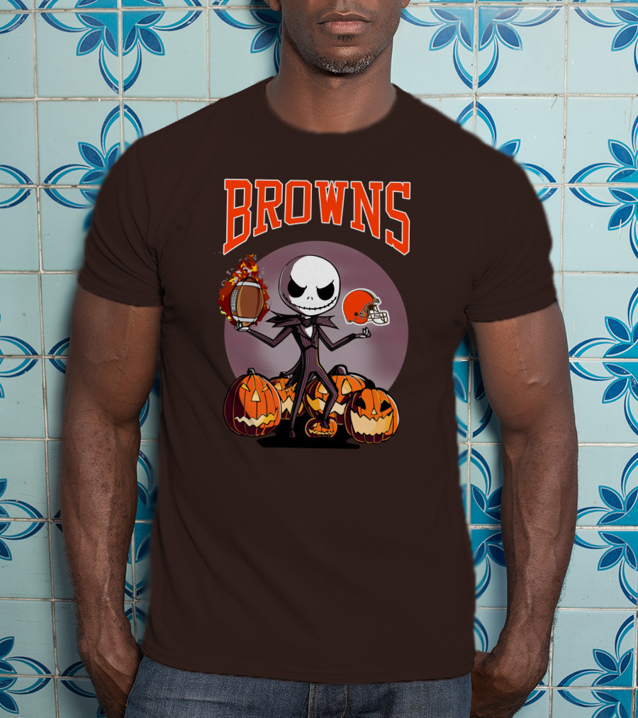 Browns Jack Skellington Cleveland Halloween Football Pumpkins T-Shirt