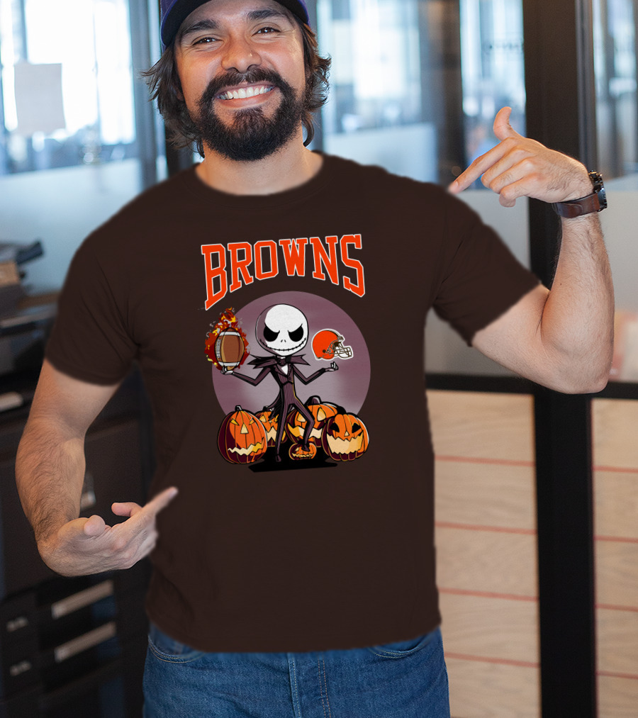 Browns Jack Skellington Cleveland Halloween Football Pumpkins T-Shirt