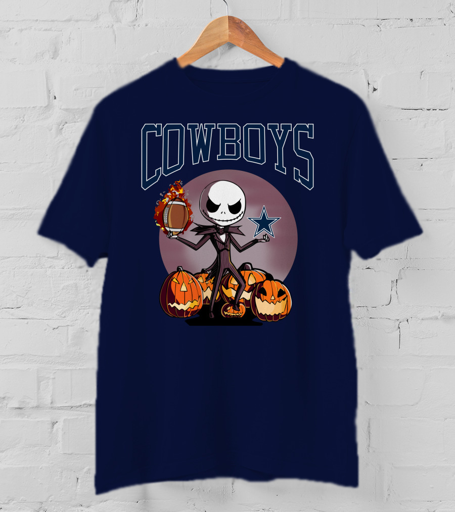 Cowboys Jack Skellington Halloween Football Pumpkins T-Shirt
