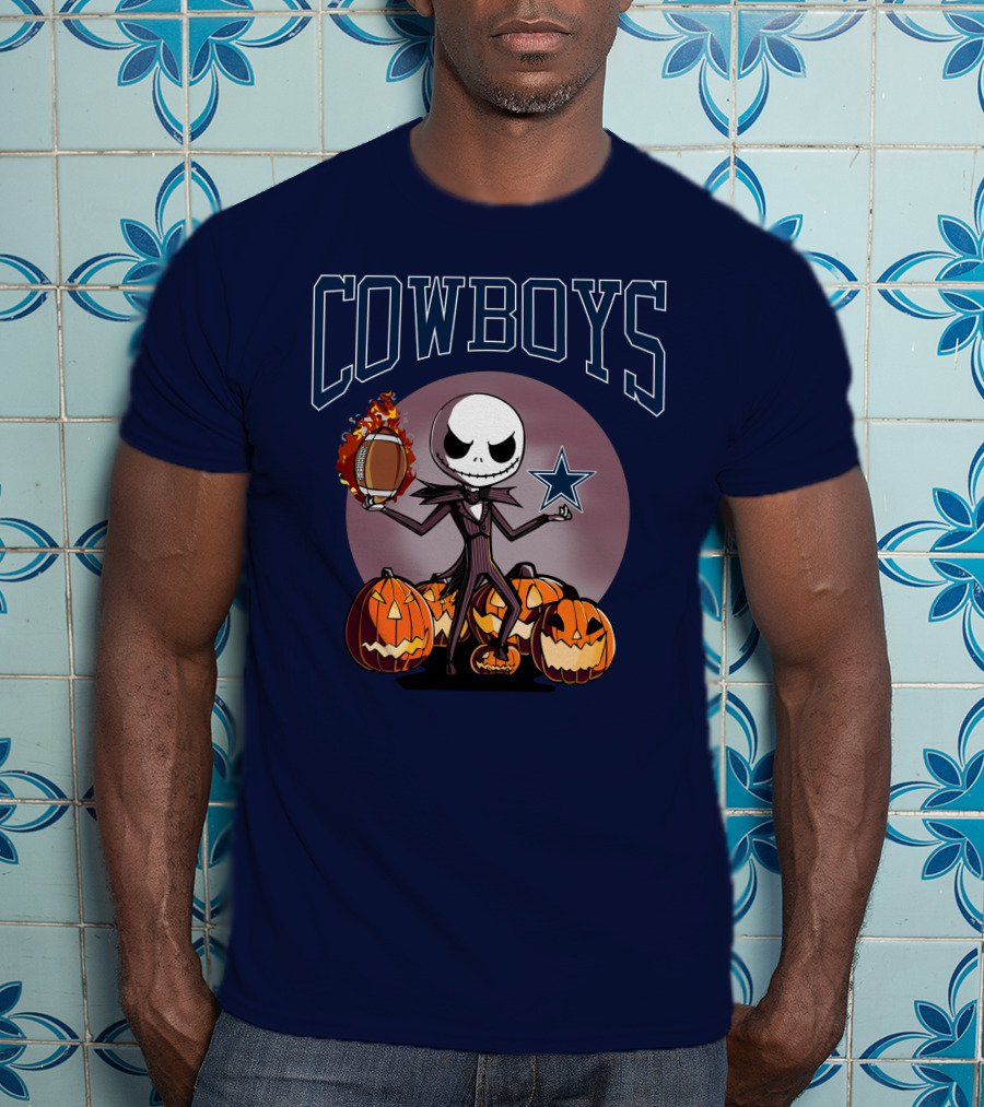 Cowboys Jack Skellington Halloween Football Pumpkins T-Shirt