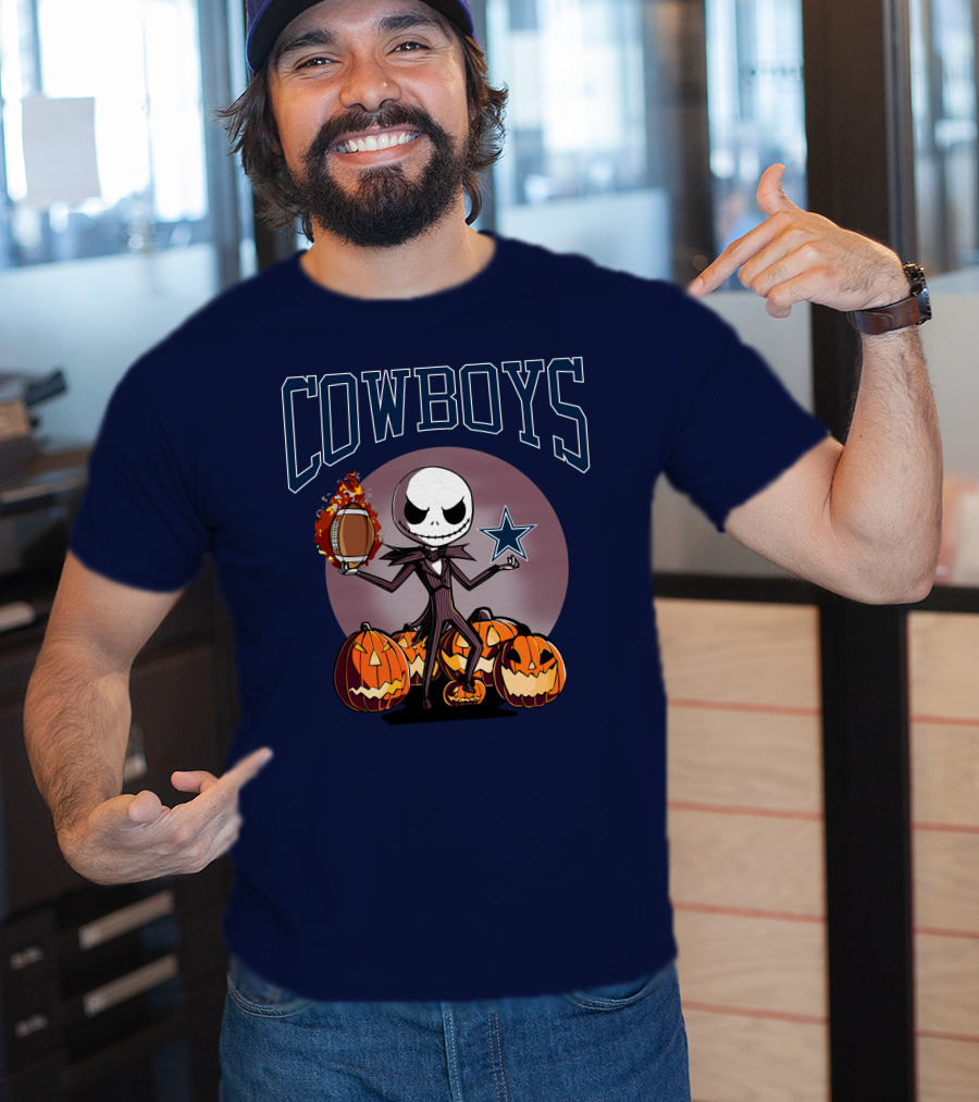 Cowboys Jack Skellington Halloween Football Pumpkins T-Shirt