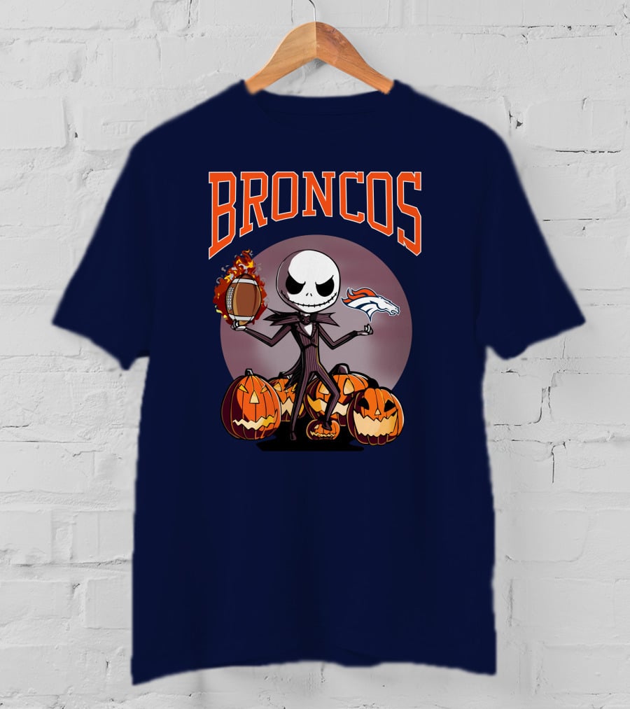 Broncos Jack Skellington Halloween Denver Football Pumpkins T-Shirt