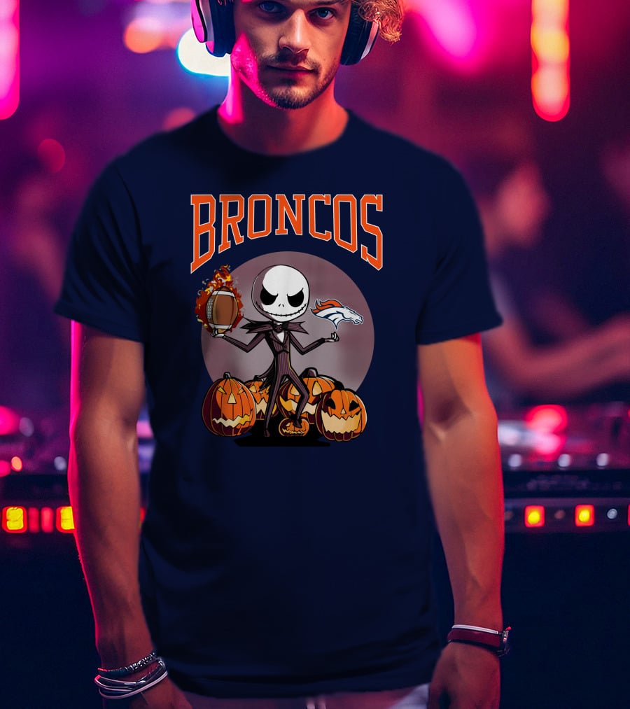 Broncos Jack Skellington Halloween Denver Football Pumpkins T-Shirt