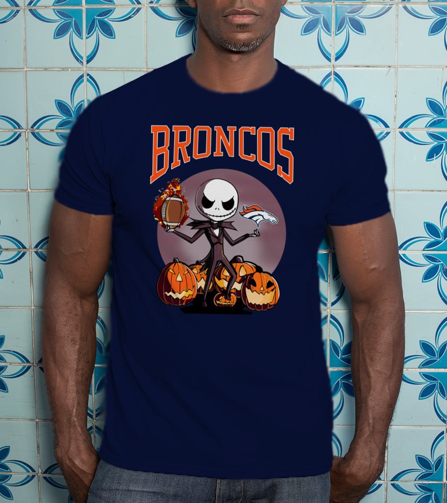 Broncos Jack Skellington Halloween Denver Football Pumpkins T-Shirt