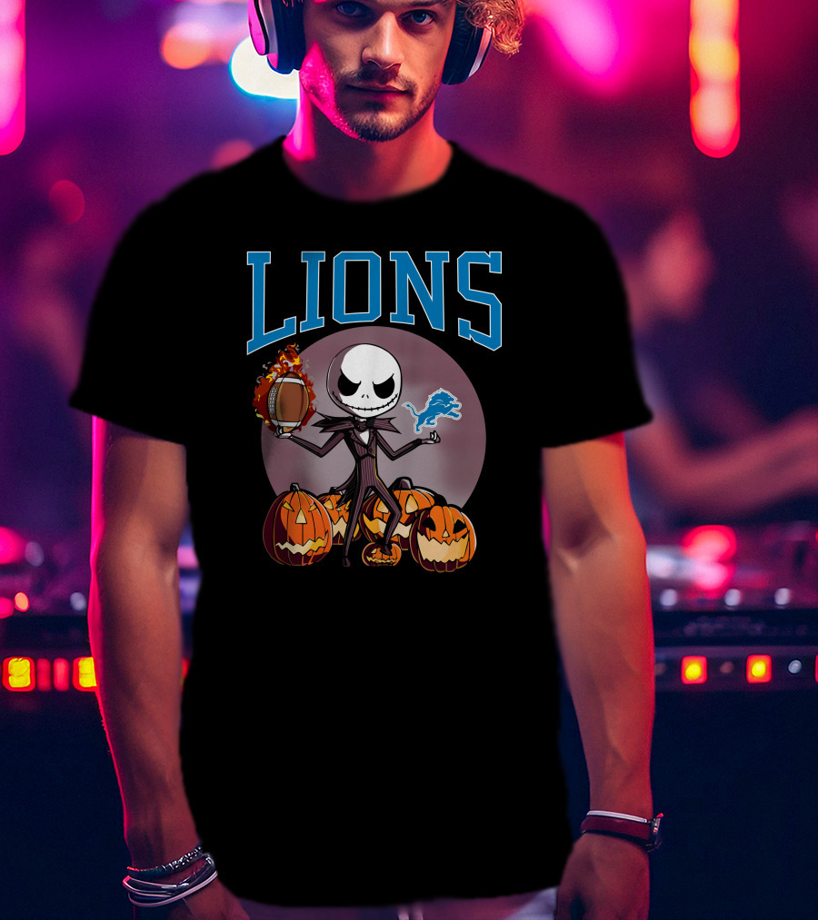 Lions Jack Skellington Detroit Halloween Football Pumpkins T-Shirt