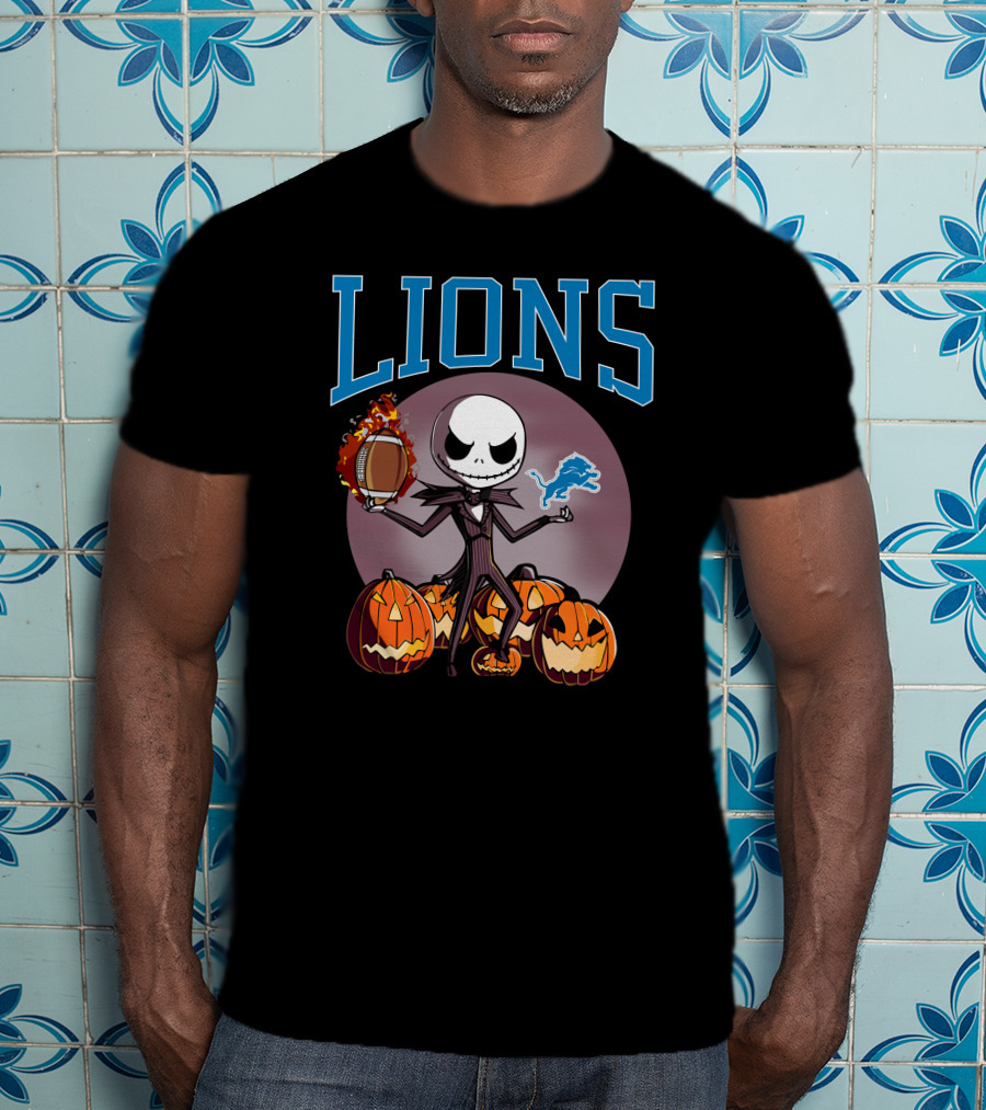 Lions Jack Skellington Detroit Halloween Football Pumpkins T-Shirt