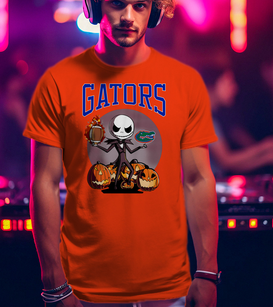 Gators Jack Skellington Florida Halloween Football Pumpkins T-Shirt