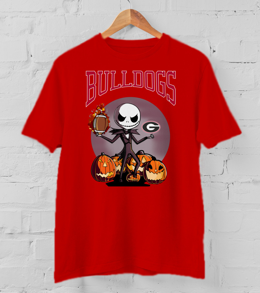 Georgia Bulldogs Jack Skellington Pumpkin Football Halloween T-Shirt