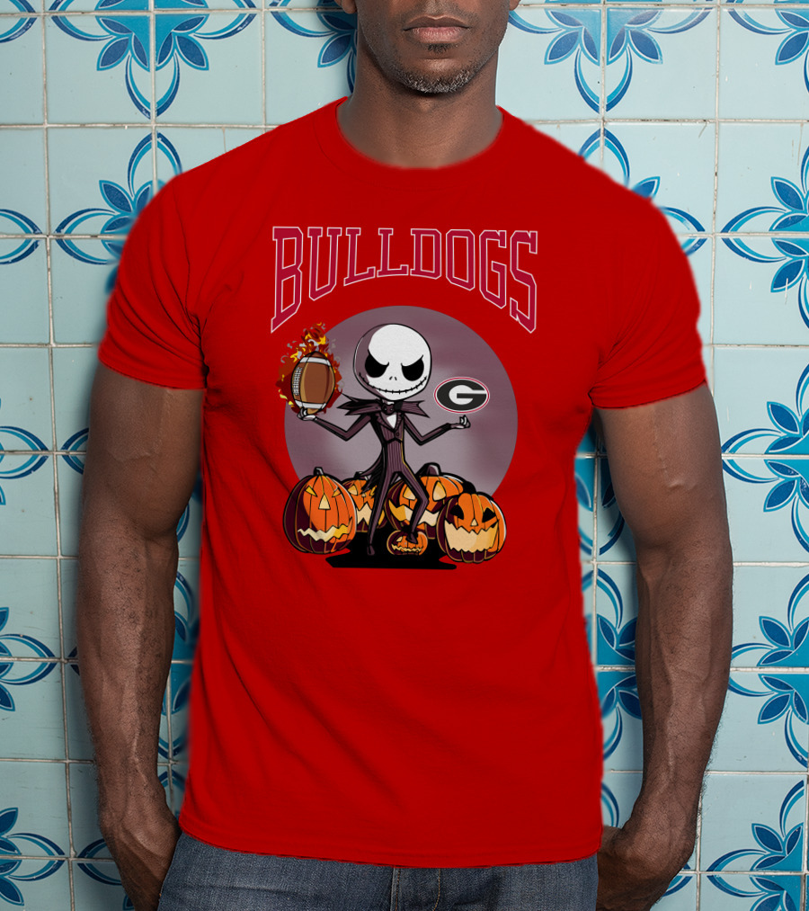 Georgia Bulldogs Jack Skellington Pumpkin Football Halloween T-Shirt