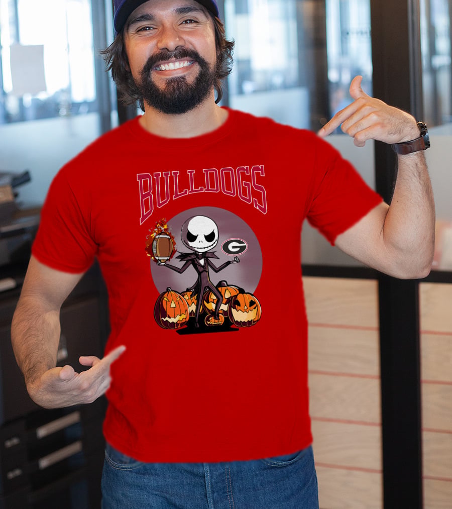 Georgia Bulldogs Jack Skellington Pumpkin Football Halloween T-Shirt