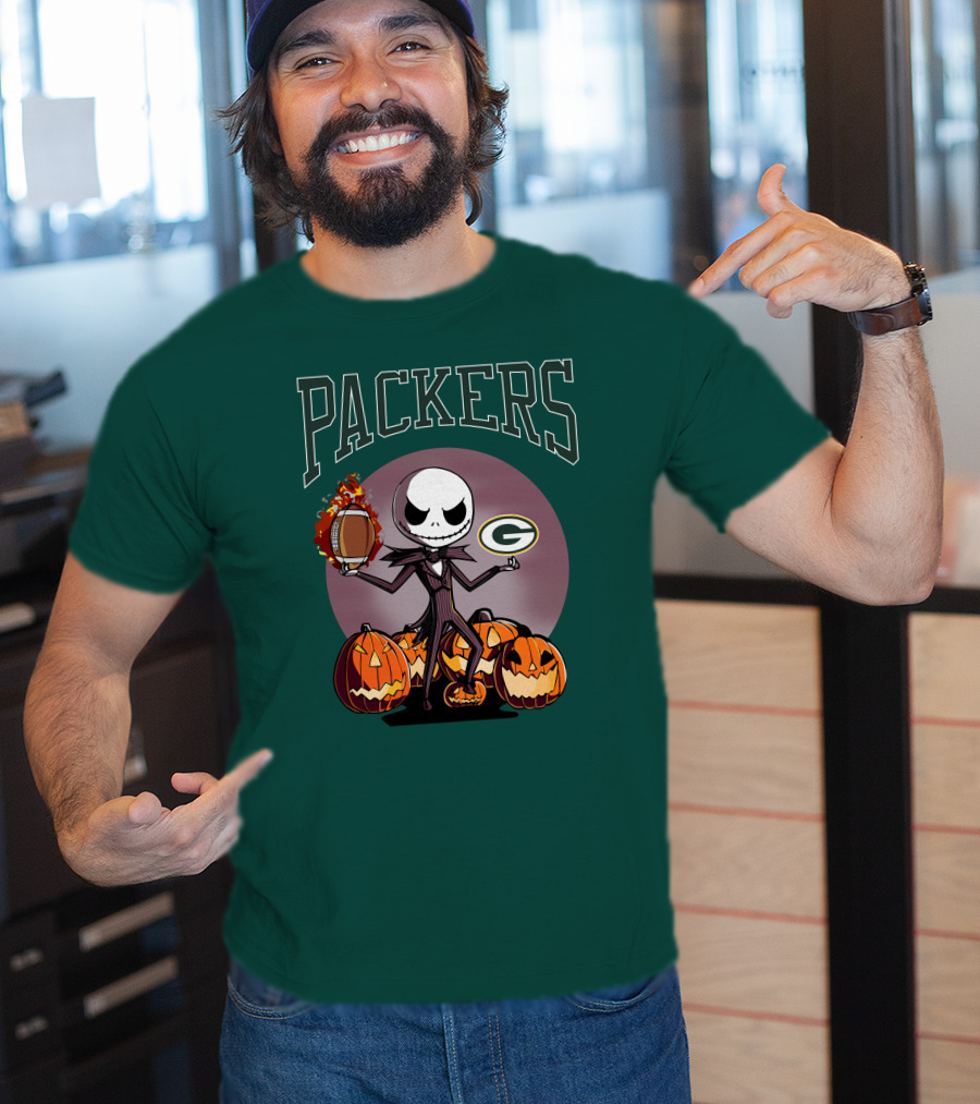 Packers Green Bay Jack Skellington Halloween Football Pumpkins T-Shirt