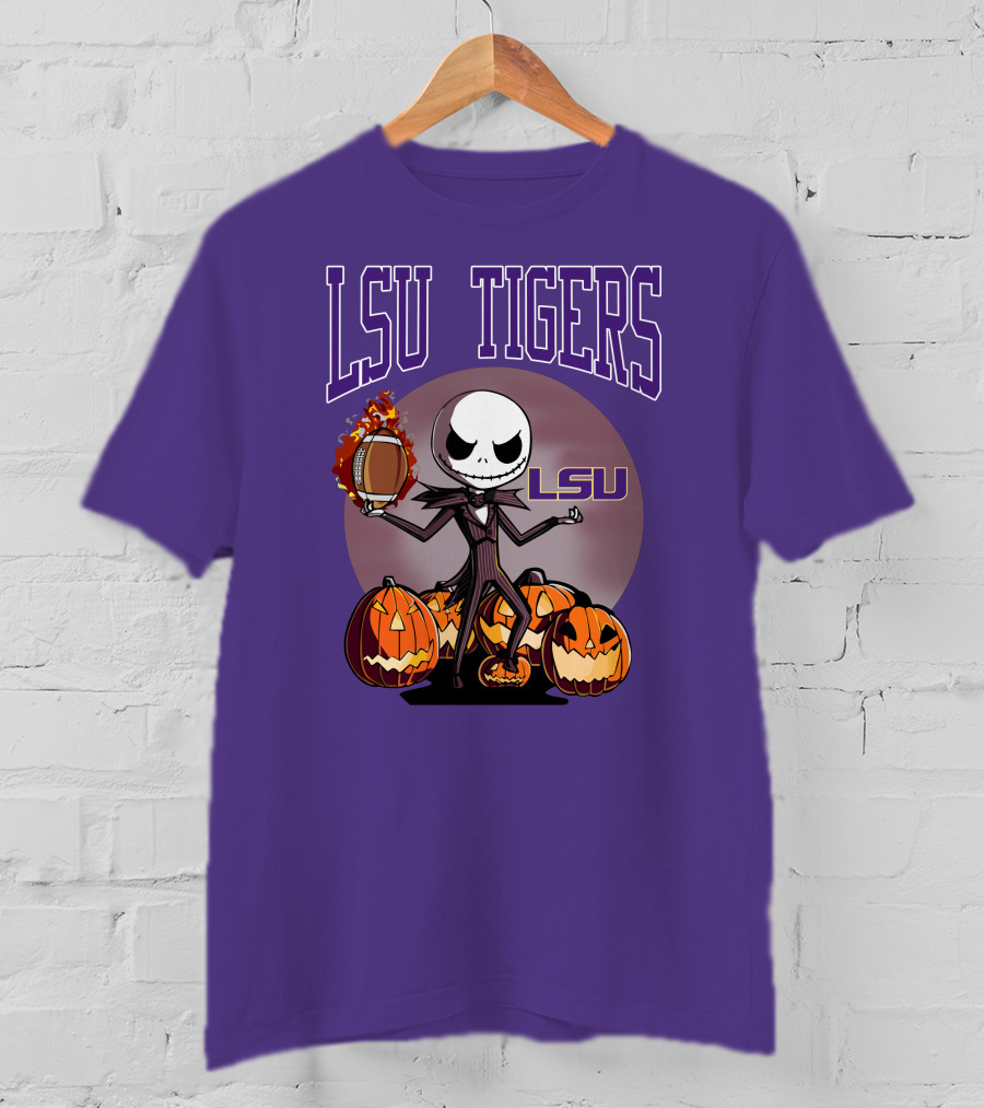 LSU Tigers Jack Skellington Halloween Football Pumpkins T-Shirt