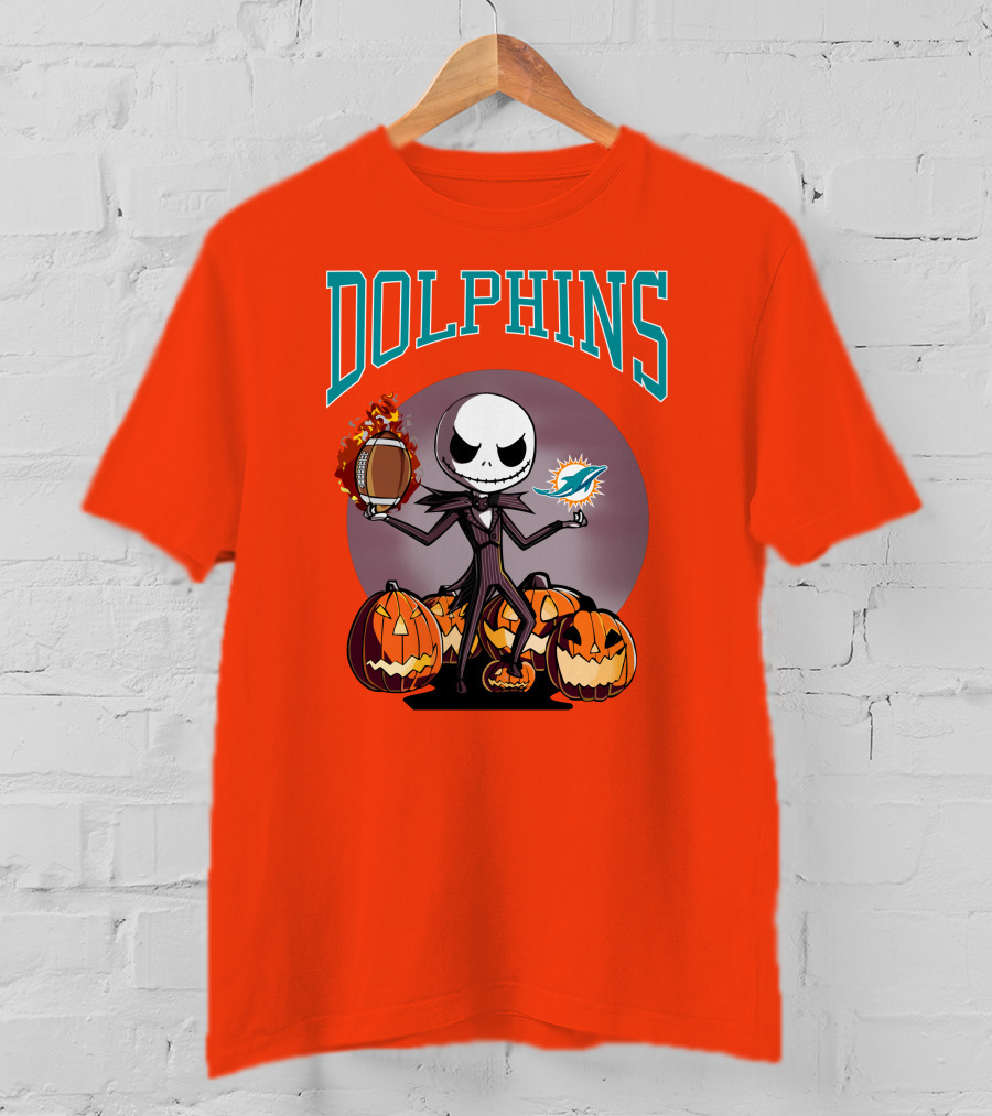 Dolphins Jack Skellington Halloween Miami Football Pumpkins T-Shirt
