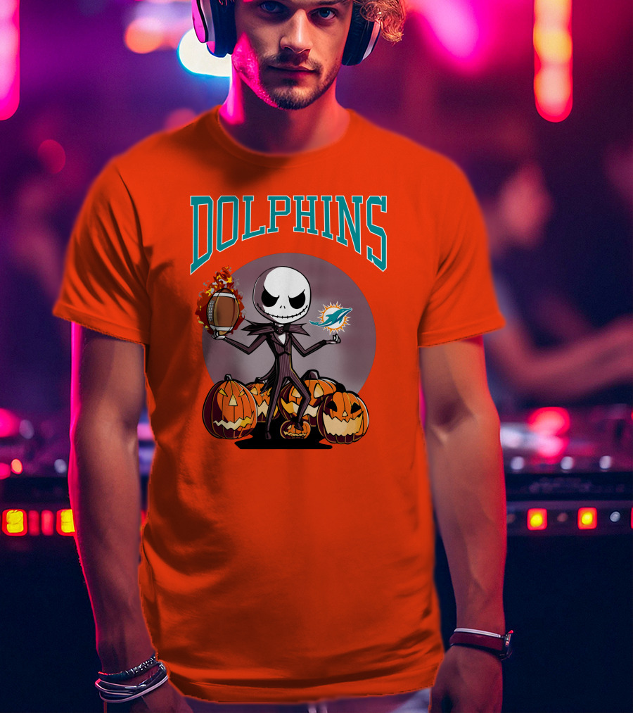 Dolphins Jack Skellington Halloween Miami Football Pumpkins T-Shirt