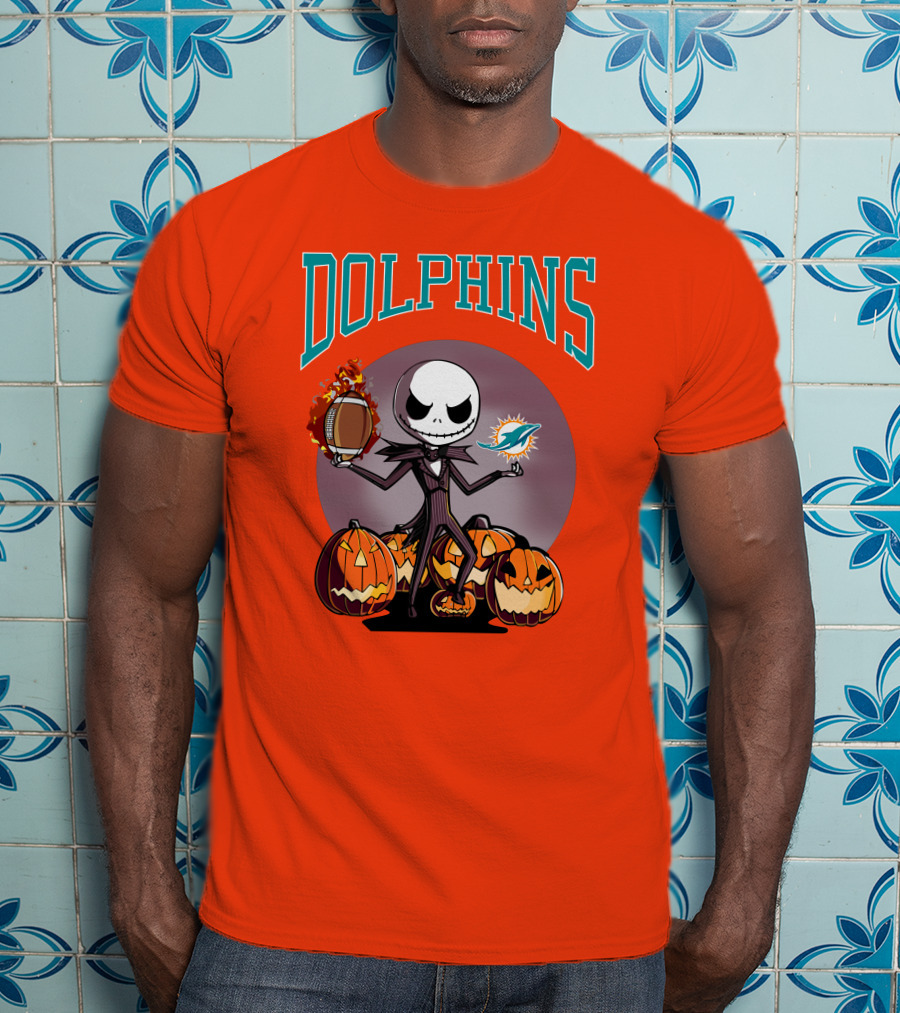 Dolphins Jack Skellington Halloween Miami Football Pumpkins T-Shirt