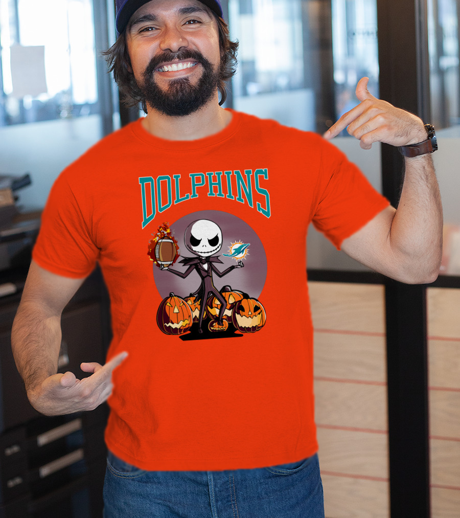 Dolphins Jack Skellington Halloween Miami Football Pumpkins T-Shirt
