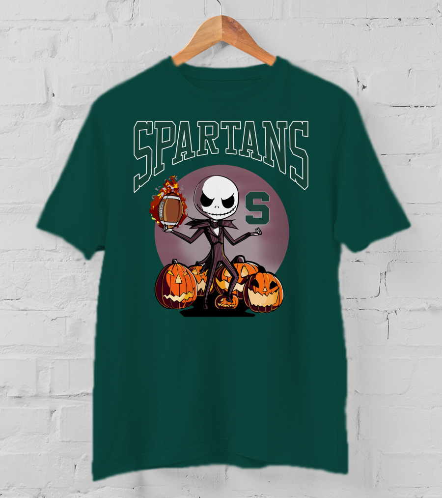 Michigan State Spartans Jack Skellington Football Halloween Pumpkins T-Shirt