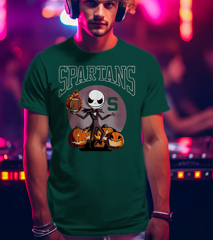 Michigan State Spartans Jack Skellington Football Halloween Pumpkins T-Shirt