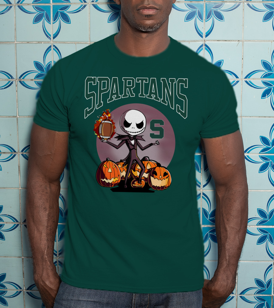 Michigan State Spartans Jack Skellington Football Halloween Pumpkins T-Shirt