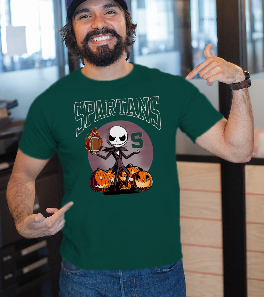 Michigan State Spartans Jack Skellington Football Halloween Pumpkins T-Shirt