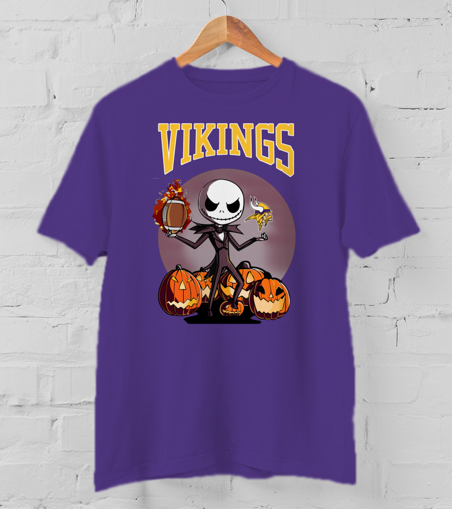 Vikings Jack Skellington Halloween Football Pumpkins T-Shirt