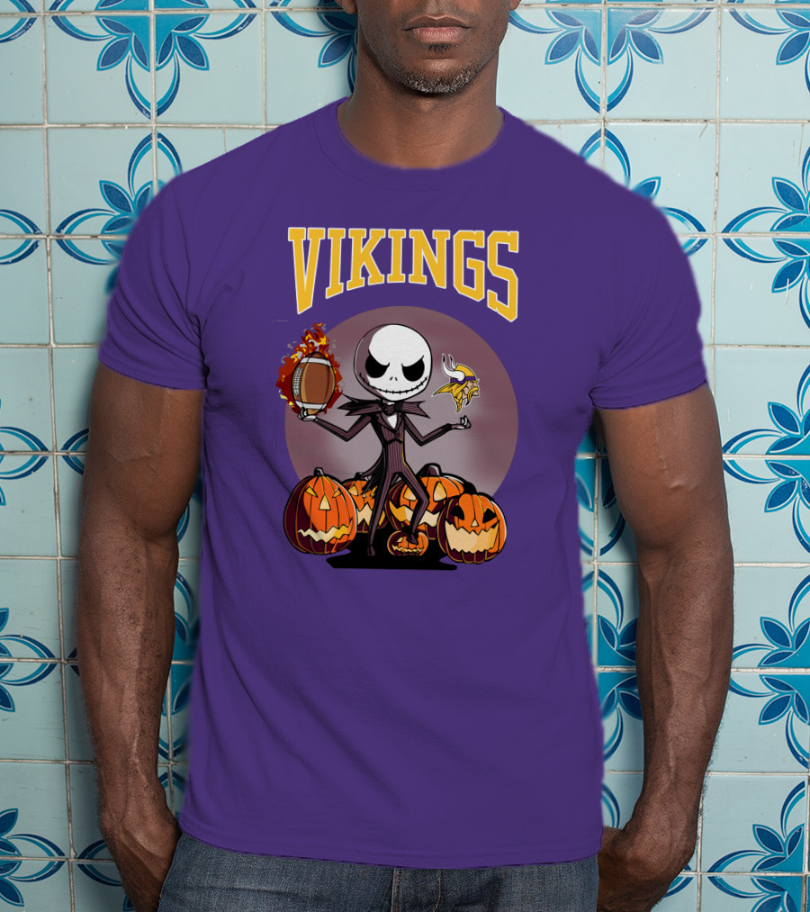 Vikings Jack Skellington Halloween Football Pumpkins T-Shirt