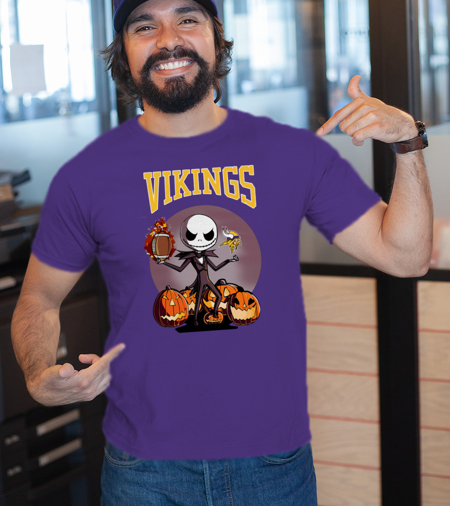 Vikings Jack Skellington Halloween Football Pumpkins T-Shirt