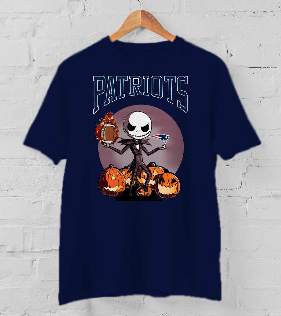 Patriots Jack Skellington Halloween New England Football Pumpkins T-Shirt