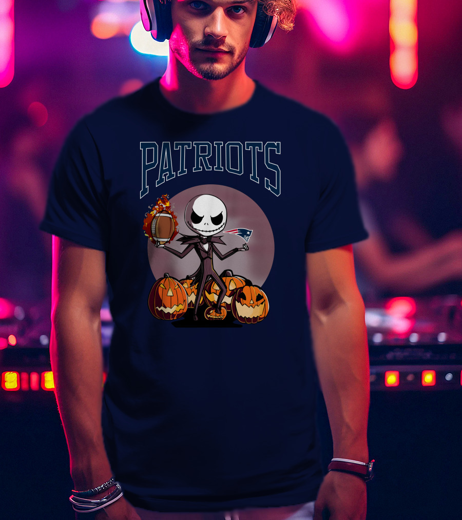 Patriots Jack Skellington Halloween New England Football Pumpkins T-Shirt