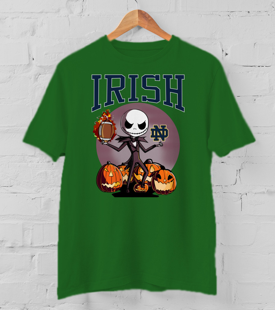 Irish Notre Dame Jack Skellington Halloween Football Pumpkins T-Shirt