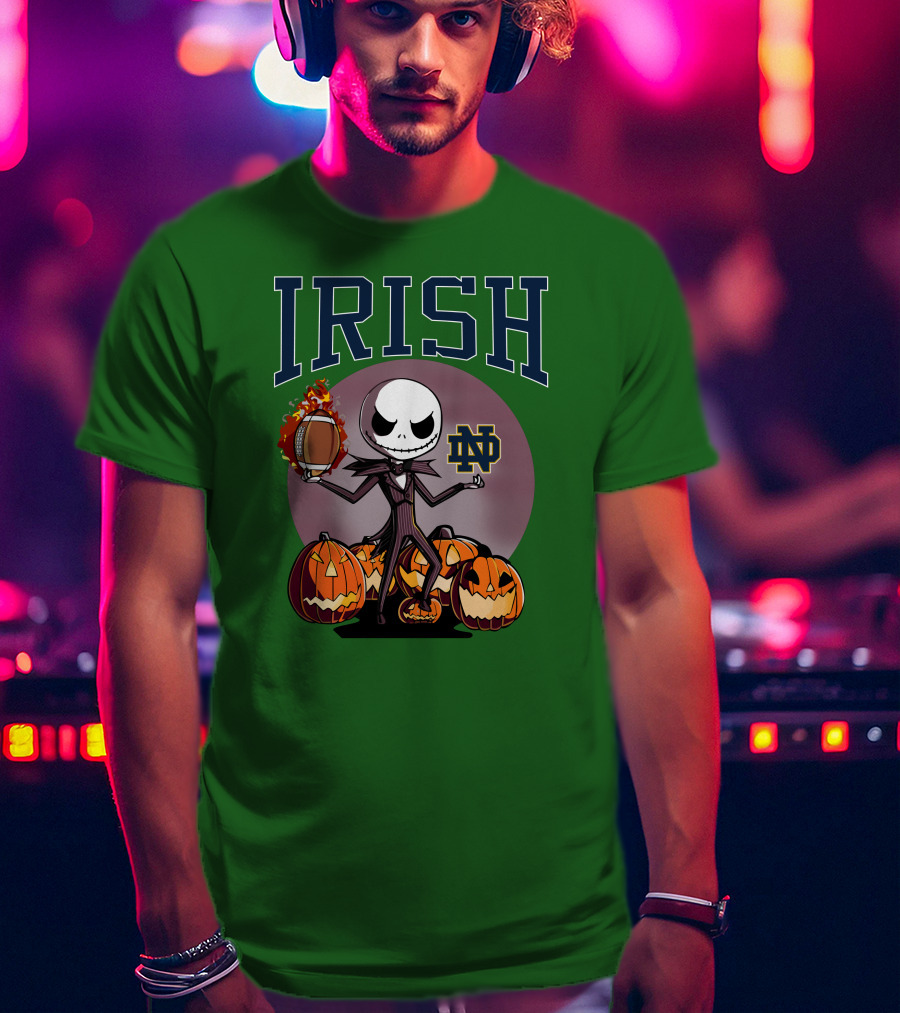 Irish Notre Dame Jack Skellington Halloween Football Pumpkins T-Shirt