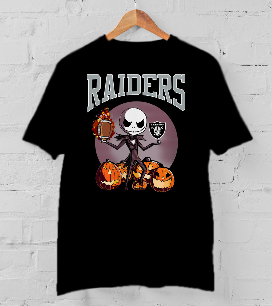 Raiders Jack Skellington Halloween Pumpkins Football Nfl T-Shirt