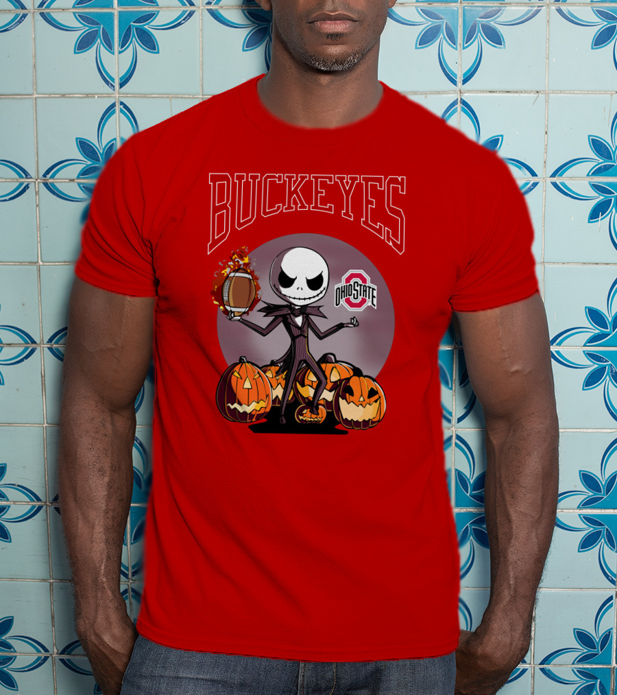 Ohio State Buckeyes Jack Skellington Halloween Football Pumpkins T-Shirt